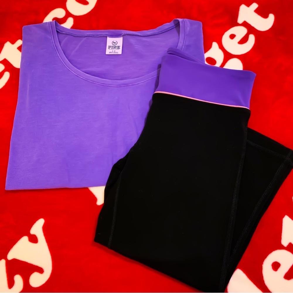 Lot of 2 Victoria’s Secret VS PINK TEE & Matching Leggings, Size Small